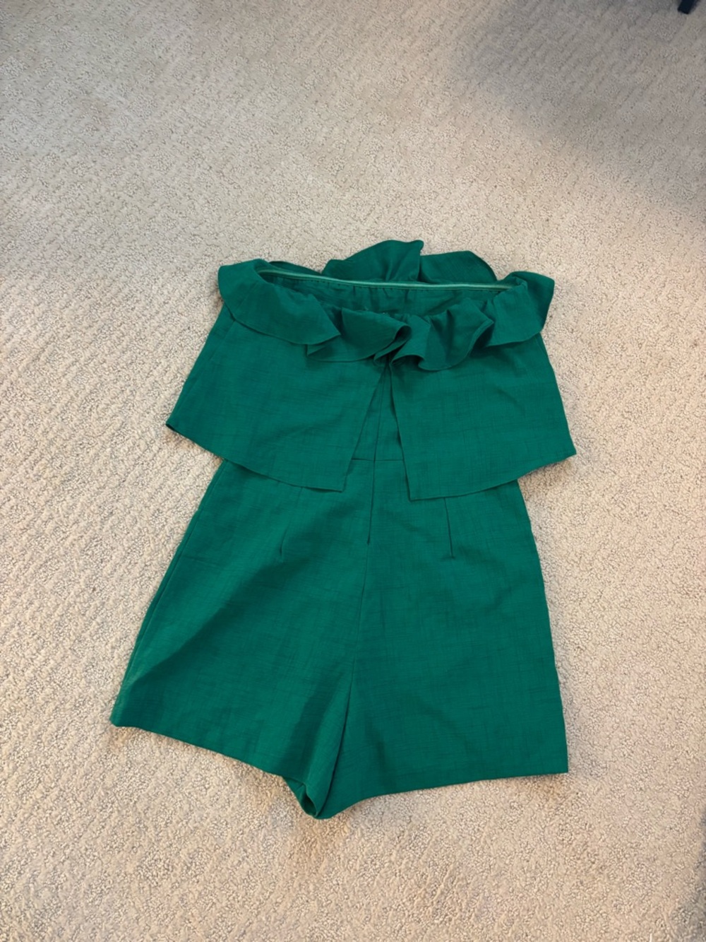 glam kelly Green Strapless Ruffle Romper - Picture 2 of 3